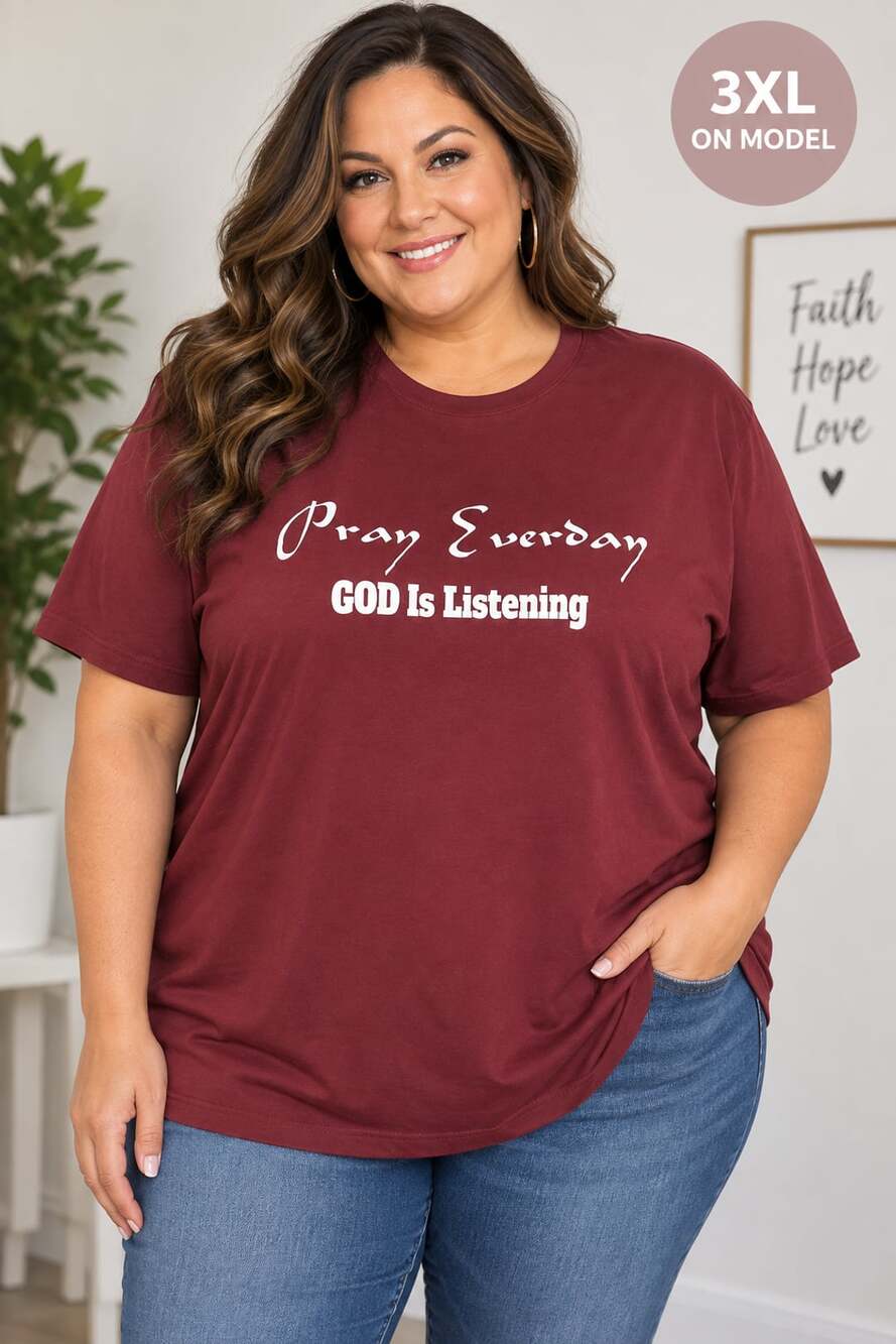 Bella+Canvas Pray Everyday God Is Listening T-Shirt Size 3XL Burgundy